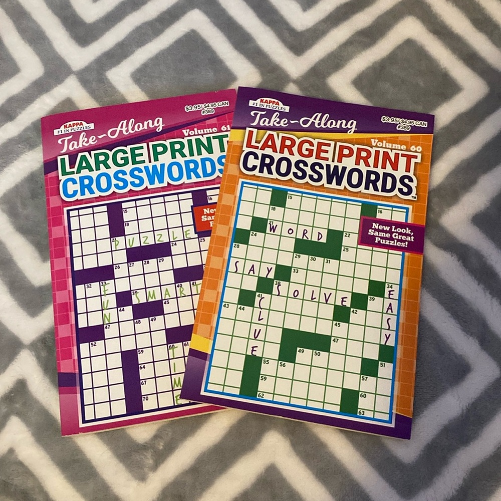 Set of 2 Large Print Crossword Puzzle Books